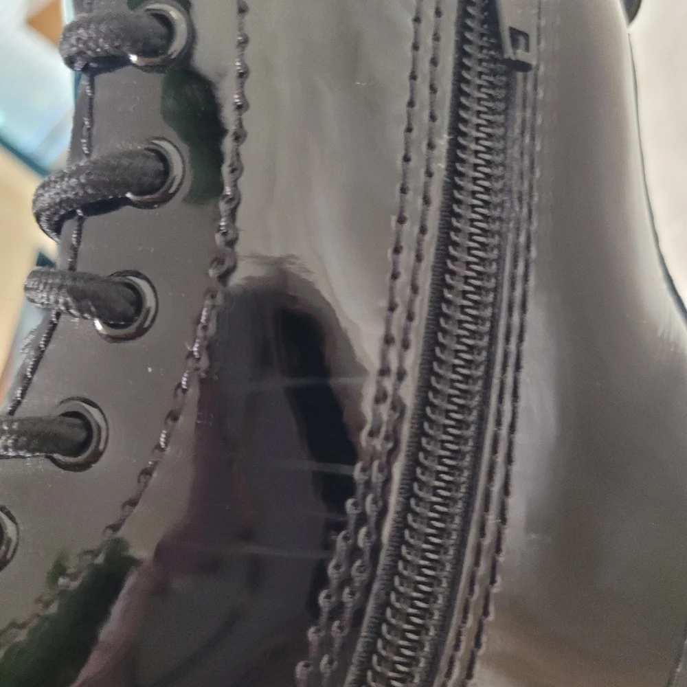 Doc Martens Glossy Black Lace Up Boots - Picture 9 of 11